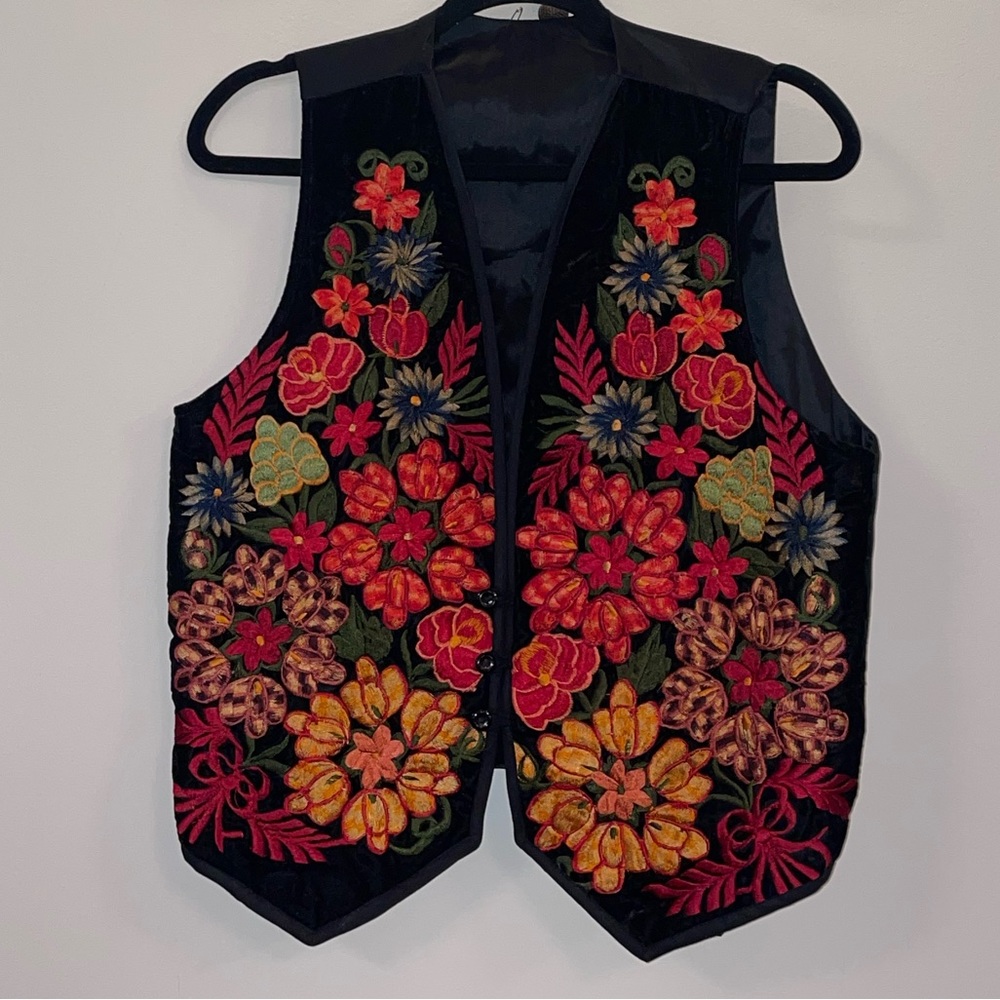 Black Velvet Handmade Embroidered Vest, Size Large